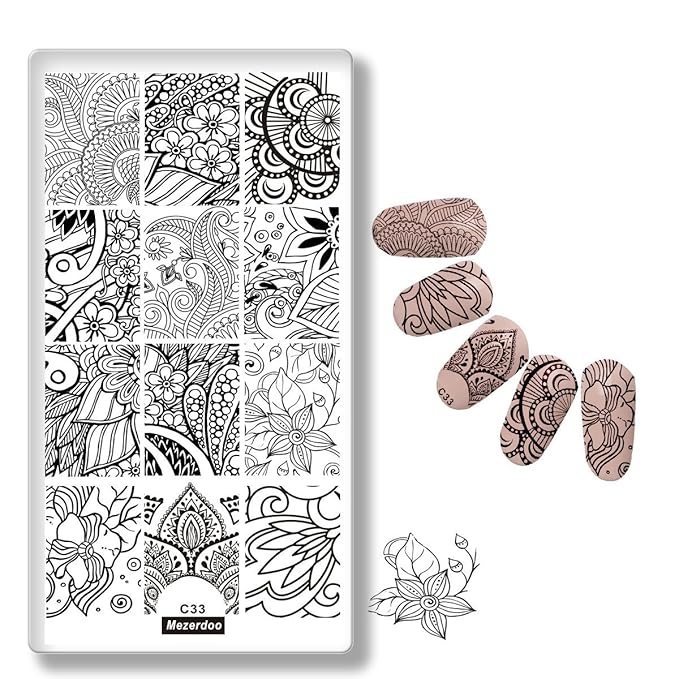 5pcs Lace Flower Beauty Love heart Nail Stamping Plates DIY Finger Nails Tempates Decoration + 1pcs Black Nail Plate Organizer Holder Case Storage