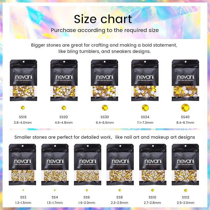 Novani Lemon Yellow Rhinestones 3000Pcs Flatback Crystal Round Loose Gemstones Glass Rhinestones for Crafts Makeup Nail Art Clothes Shoes DIY Decorations(SS10, 2.7-2.9mm)