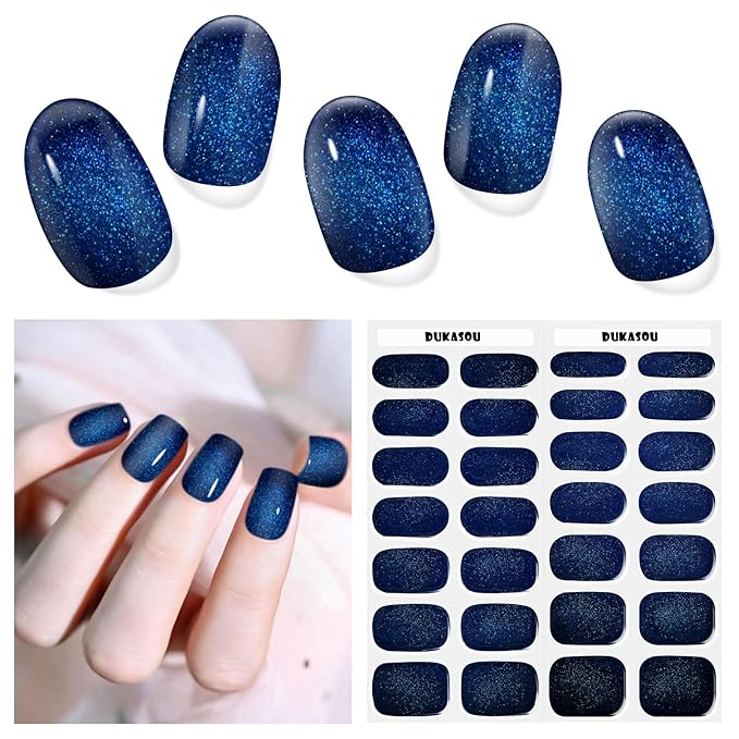 Semi Cured Gel Nail Strips, 28 pcs Gel Nail Stickers Work with Any UV Lights, Long-Lasting Nail Wraps, Stick on Nails for women Easy to Apply & Remove