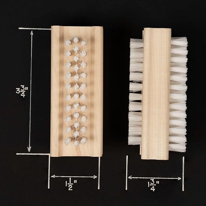 Konex Non-Slip Wooden Two-sided Hand and Nail Brush - Stiff Bristle Fingernail Brushes for Cleaning Under Nails - Heavy Duty Fingernail Brush for Manicure and Automotive Use - 2 Pack
