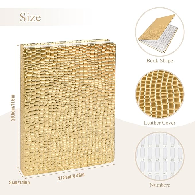 216 Colors Nail Display Chart, Nail Gel Polish Organizer Color Card with 240 False Nail Tips, Nail Color Display Book Chart Salon Nail Supplies Sample Chart Tool Set Nail Swatch (Gold, 1 Pack)