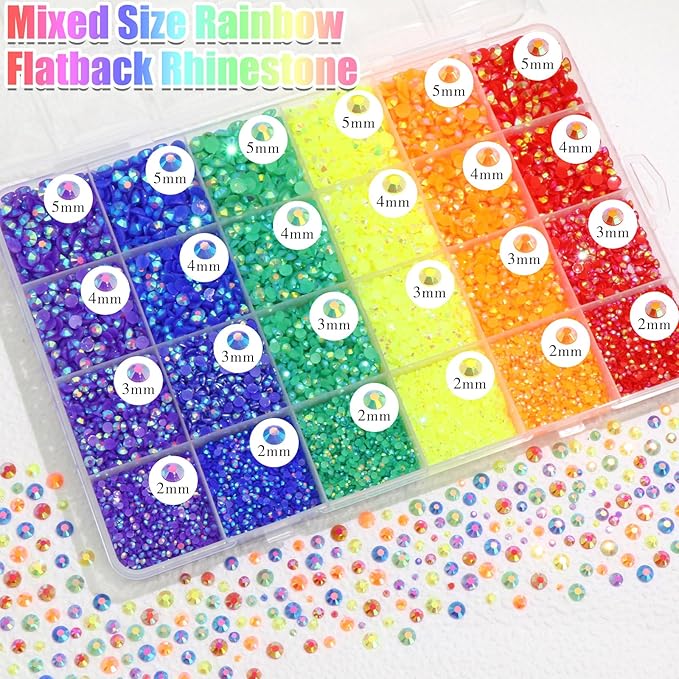 RODAKY 30000PCS Resin Jelly Rhinestone Kits 2/3/4/5mm Flatback Rhinestones for Bedazzling Crystal Gems 6 Colors Crystal Beads for Crafting 2PCS B7000 Jewelry Glue Tweezers Pickup Pencil