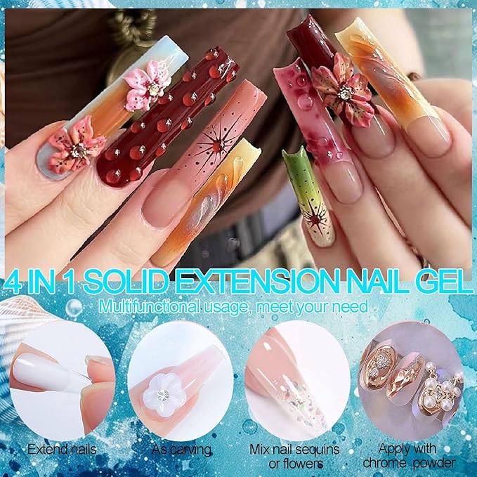 3D Sculpting Gel for Nail Art, 2Pcs Non-Sticky Hand Solid Sculpture Builder Gel and Hard 3D Molding Gels with Pro Brush U V Soak Off Salon Quality DIY at Home, Clear, 30g
