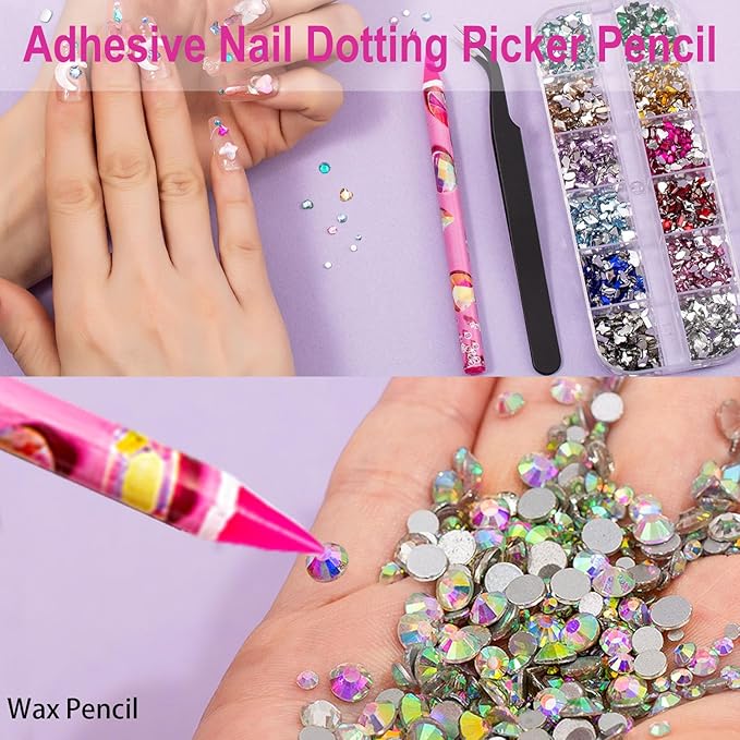 10pcs Nail Dotting Rhinestone Picker Tool, Self-Adhesive Wax Pencil for Rhinestones Nail Charms Gems, Nail Art Tools Diamond Art Accessories,Wax Pen Diamond Painting Tools for Bedazzler Bedazzling Kit