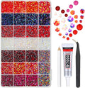 28 Types Red Jelly Resin Rhinestones w B7000 Jewelry Glue for Bedazzling Crafting 3mm-6mm Flatback Colorful Ruby AB Stones Gems Diamonds for Nails Face Makeup Crafts Tumblers Bottles Clothes
