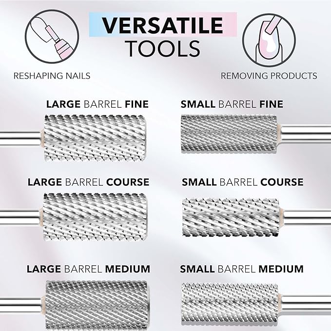 Kiara Sky Small Barrel Fine Universal Nail Drill Bit for E-file | with Safety Edge for Cuticle and Nails Care | Non-Coated