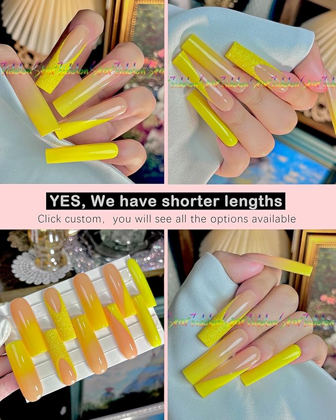 HAND-PAINTED White Press Ons Neon Small Press on Nails Long French Press on Nails Coffin Medium Short Nail art Fake Nail Art Kit with 7g Glue on Nails Handmade Almond Square Nails (Large, J12)