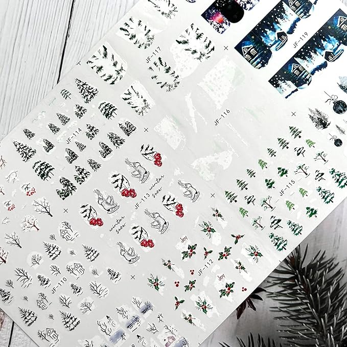 12 Sheets Christmas Nail Stickers Decals for Nail Art Snowflake Christmas Tree Water Transfer Nail Stickers Winter Holiday Nail Art Supplies French Nail Decorations Xmas Nail Art Stickers for Women