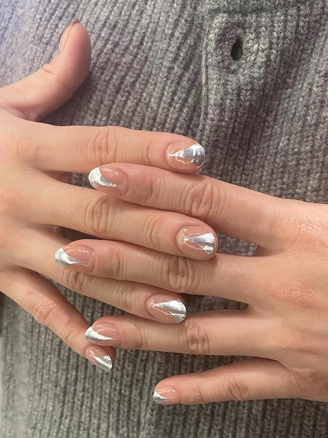 UUUUUU Semi Cured Gel Nail Strips | Salon-Quality | UV Free Gel Nail Wraps for Women | Easy Peel&Stick | Long-Lasting up to 14 Days | 28 Strips Set+File & Wipes | Gift-Ready(UGN123 Silver Cross)