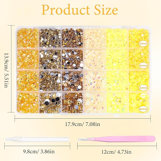 18000 Pcs 3D Yellow Jelly Rhinestones for Crafting, Bedazzled Gems for Nails Art, Flatback Jelly Resin Rhinestones, 3-6 mm Gems for Crafts Nails Eyes Makeup DIY Crafts Supplies
