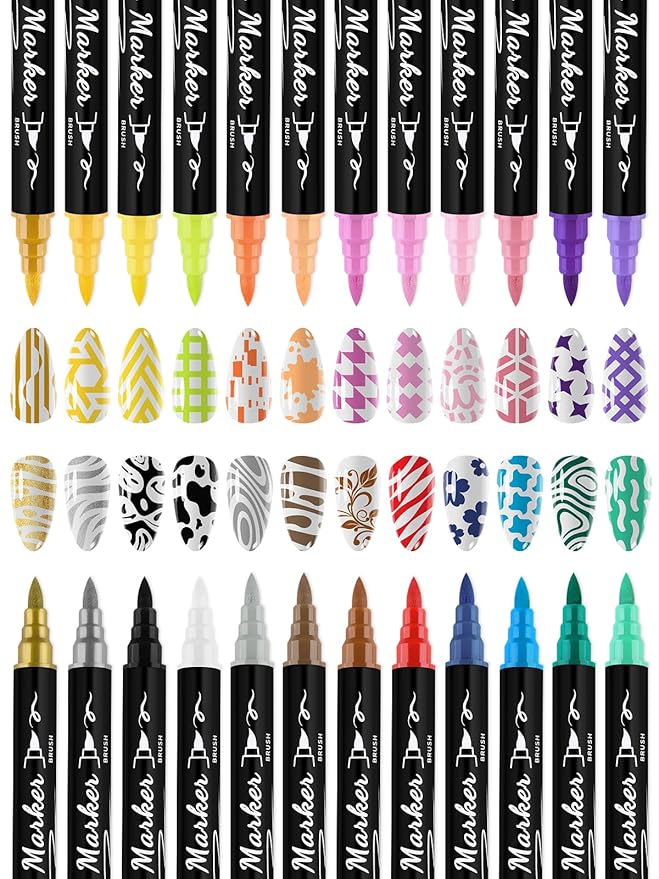 EBANKU 24 Pcs Nail Art Pens Set, Nail Polish Pens Quick-Drying Nail Art Markers Acrylic Paint Nail Point Graffiti Dotting Liner Pen No Squeeze Needed for Christmas Party