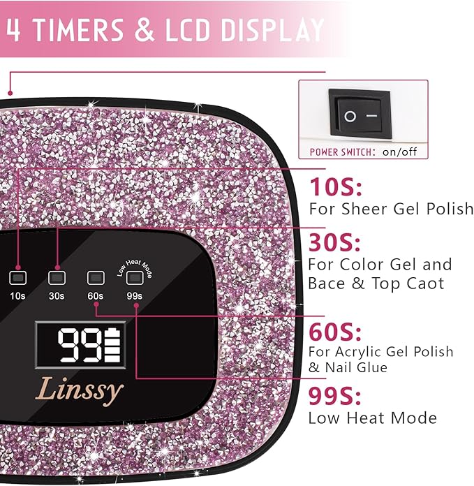 Rechargeable UV/LED Nail Lamp with Auto Sensor, Portable Cordless Gel Nail Dryer Light 4 Timings & Diamond LCD Screen, UV Light for Gel Nails at Home Salon (Black)