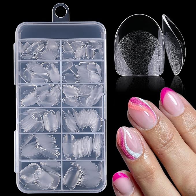 AddFavor XS Short Oval Gel Nail Tips, 240pcs Round Acrylic Nail Tips Full Cover Clear Press on Nails False Tips for Nail Extension, 12 Sizes Short Fake Nails
