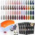 Modelones Hand to Toe Poly Nail Gel Kit, 30 Colors Earthy Tones Complete Extension Gel Nail Kit with U V Lamp Slip Solution Builder Tools for Starter & Professional DIY Manicure