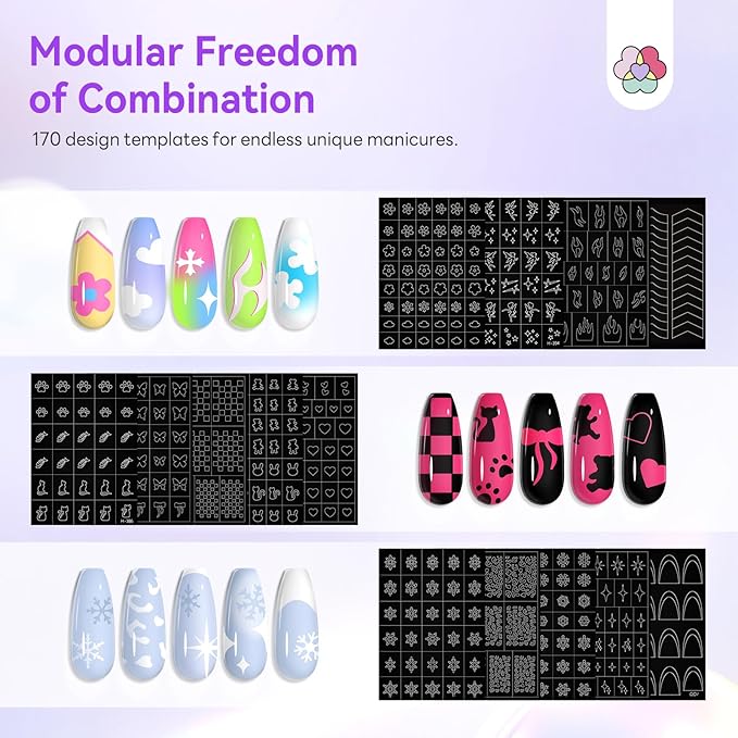 SAVILAND 24 Sheets Airbrush Stencils: Nail Stickers for Nail Art French Tip Hollow Airbrush Nails Stencils Flower Stars Butterfly Air Brush for Nails Supplies DIY Tool (170 Designs)