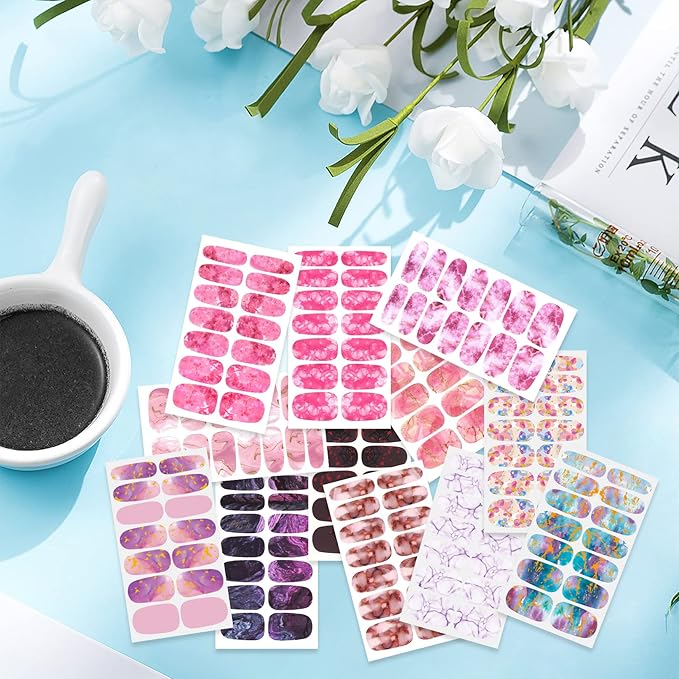 24 Sheets 336 Pcs Marble Nail Stickers Full Wraps for Women Girls Color Strips Marbling Design Nail Gel Strips Polish Stickers Set Self Adhesive Stickers Decals
