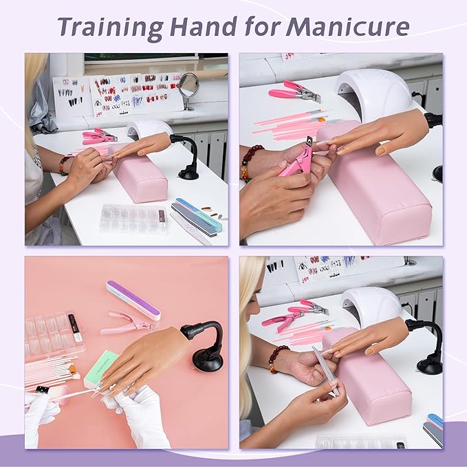 Practice Hand for Acrylic Nails,Realistic Silicone Professional Mannequin Hand,with Flexible Fingers for Acrylic Nails,Nail Art Training,Ideal Practice Tool for Manicure Beginners