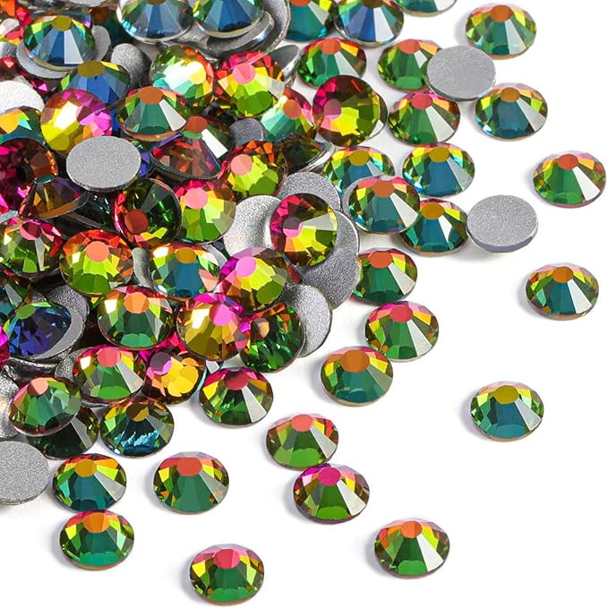 Beadsland 576pcs Flat Back Crystal Rhinestones Round Gems for Nail Art and Craft Glue Fix, Rainbow, SS30,6.3-6.5mm