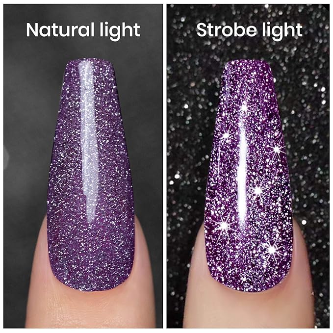 Diamond Gel Nail Polish,Reflective Glitter Gelpolish, Spark Shiny Gel Nail Art, Dark Purple Nailpolish for Home Design Glitter Nail Art U V L E D Cure Reqired RAR86