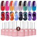 YTD Likomey Color Changing Gel Nail Polish Set,Fall Winter 8 Colors Shimmer Brocade Glitter Mood Temperature Change Colors Kit,Black Green Red Blue Purple UV Thermal Manicure Color Gel,7.5ml