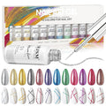 Painted Gel Nail Polish Set, Nail Art Metallic Liner Painting Polish Set U V L E D 12 Colors Platinum Liner Gel Champagne Glitter Silver Rosa Gold Green Blue Purple Paint for Nail Art Design