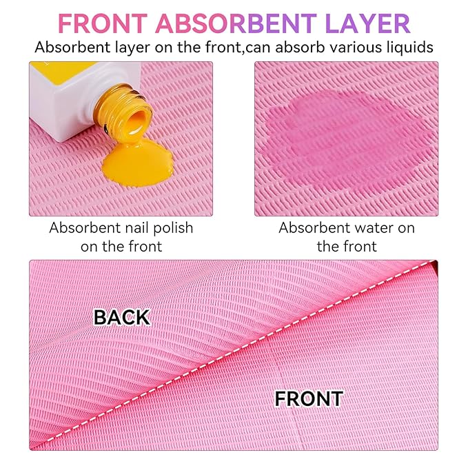 Makartt Disposable Nail Mats: 20 Pcs Foldable Nail Paper Towels for Table Acrylic Practice Sheet 3 Ply Waterproof Nail Art Table Mats Clean Pads for Salon Manicure Tattoo Pink