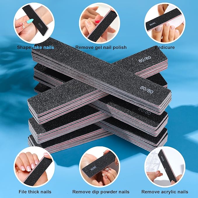 FANDAMEI 24PCS 80/80 Grit Nail File, Nail Files Kit, Double Sided Emery Boards for Nails, Professional Nail File for Natural Acrylic Nails, Rectangular Manicure Nail Files Set, Coarse Grit 80/80
