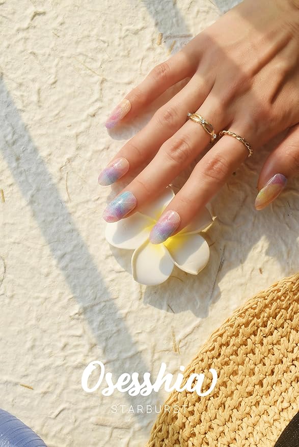 Semi Cured Gel Nail Strips, 20 pcs Nail Wraps, Glaze Stickers, Salon Quality French Manicure, Full Decal Gel Polish Strips, Long Lasting SCG, Easy on, UV Required (Starburst)