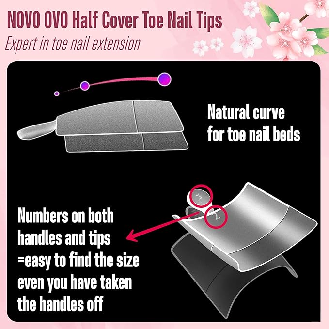NOVO OVO Fake Toe Nail Tips, Soft Gel Toenail Extension, Half Cover Prefiled Square Clear Double Matte C Curve Longtoes Claw for Pedicure Acrylic Press on for Salon, Toenails x 15 Sizes 240 Pcs in Box