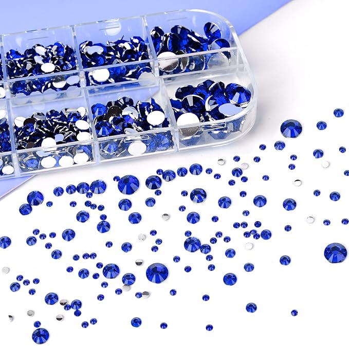 Canvalite 1500PCS Blue Rhinestones Flat Back Gems, Nail Rhinestones Nail Art Gems with Pick Up Tweezers and Rhinestone Picker Dotting Pen, Nail Art Tools for Nails, Clothes, Face, Craft…