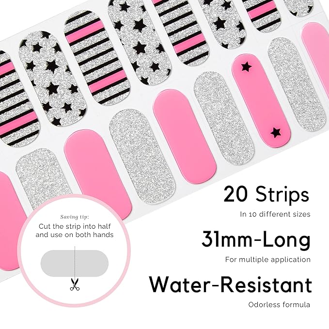 NAILOG Semi Cured Gel Nail Strips (20 Extra Long Polish Stickers/Wraps) │ Glossy & Long Lasting Soft Gel Finishing│A Rock Song
