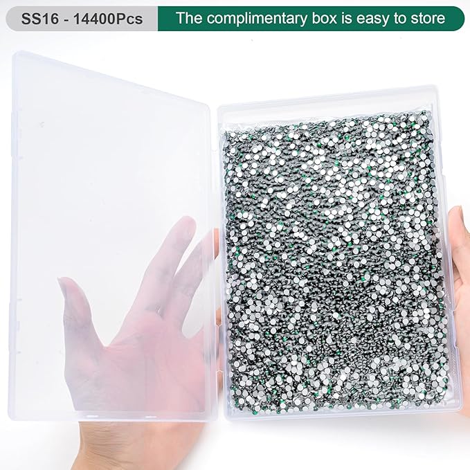 Flatback Rhinestones Bulk, 14400PCS Malachite Green Rhinestones for Clothes DIY Decoration Crafts, Malachite Green, SS16, 3.8-4.0mm