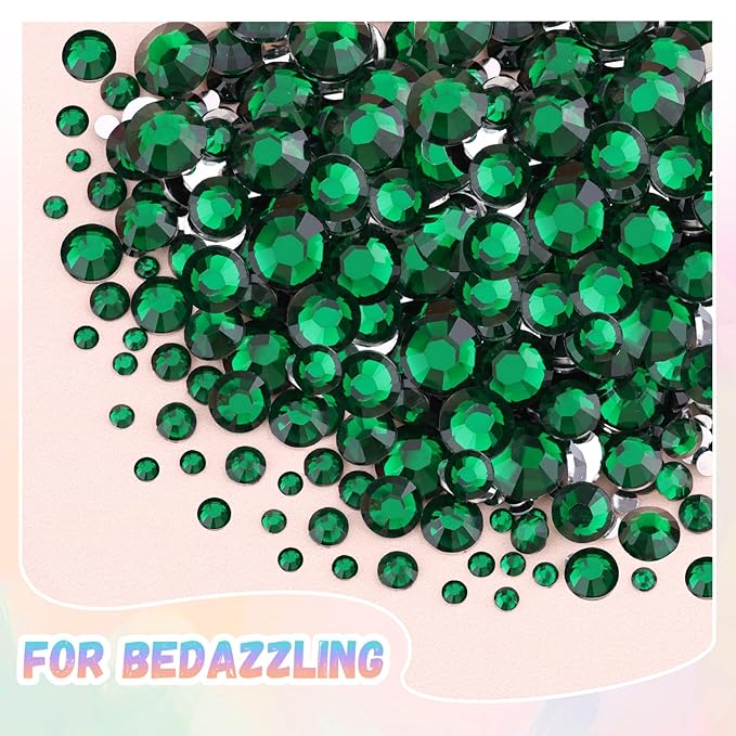 30000Pcs Resin Rhinestones for Bedazzling with B7000 Jewelry Glue, Emerald Green Flatback Gems Rhinestones for Crafting, Clothing Tumblers Mugs Shoes Fabric Decor Nail Art