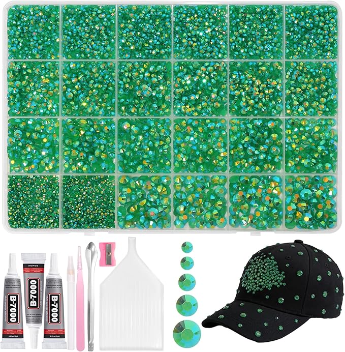 20000Pcs Dark Green Flatback Jelly Resin Rhinestones for Bedazzling, Mix Sizes Crystal Rhinestones Gems, Dark Green Flatback Rhinestone Gems Bedazzling for Crafts DIY Face Makeup Tumblers