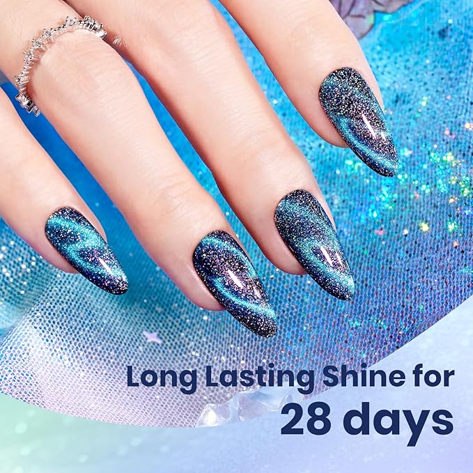 Beetles Cat Eye Gel Nail Polish - 15ML 9D Cat Eye Chameleon Blue Glitter Gel Polish Magnetic Shimmer Effect Soak Off UV DIY Holo Blue Dream Manicure Gift for Women