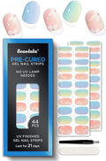 Pre Cured Gel Nail Strips - 44PCS Salon Quality Gel Nail Stickers - Long Lasting Polish Wraps for Women no UV Light Needed Easy Apply & Remove (Sorbet Blue