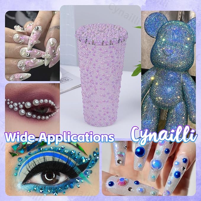 15 Grids Pearls and Resin Rhinestones for Crafting, Purple Blue White Bedazzling Gems Kit, Jelly Resin Rhinestones for Nails Face Eyes Makeup Crafts Tumblers Bottles