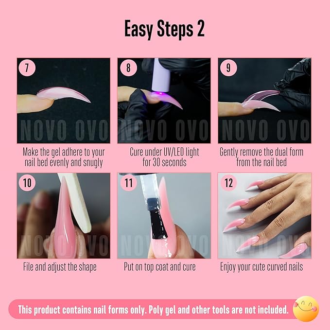 NOVO OVO Halloween Curved Stiletto 3D PINK Nail Dual Forms for Poly Gel Extension of Eagle Claw, XL XXL Hawk Curve Sculptural Acrylic Nails, Reusable Molds Nail Art Design 280 Pcs 14 sizes