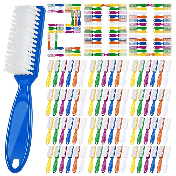 Patelai 200 Pcs Handle Grip Nail Brush Bulk Fingernail Brushes Pedicure Brush for Feet, Toes and Cleaning Fingernail(6 Colors)
