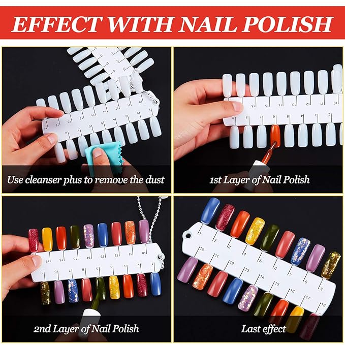 Maitys 6 Sets 216 Tips Double Layer Nail Color Display Card Plastic Nail Polish Sample Display with Chain for Design Practice Training