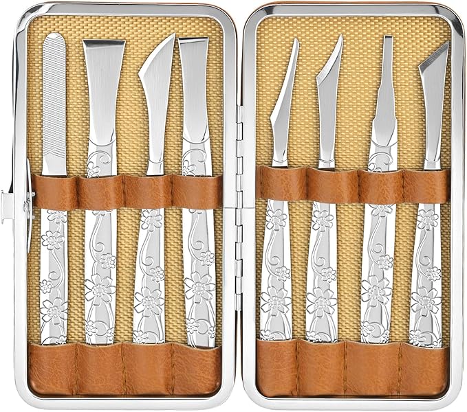 QWORK Ingrown Toenail Tool, 8 Pcs Foot Shaver Pedicure Tool, Stainless Steel Dead Skin Removal Kit, for for Ingrown Foot Fingernail Care