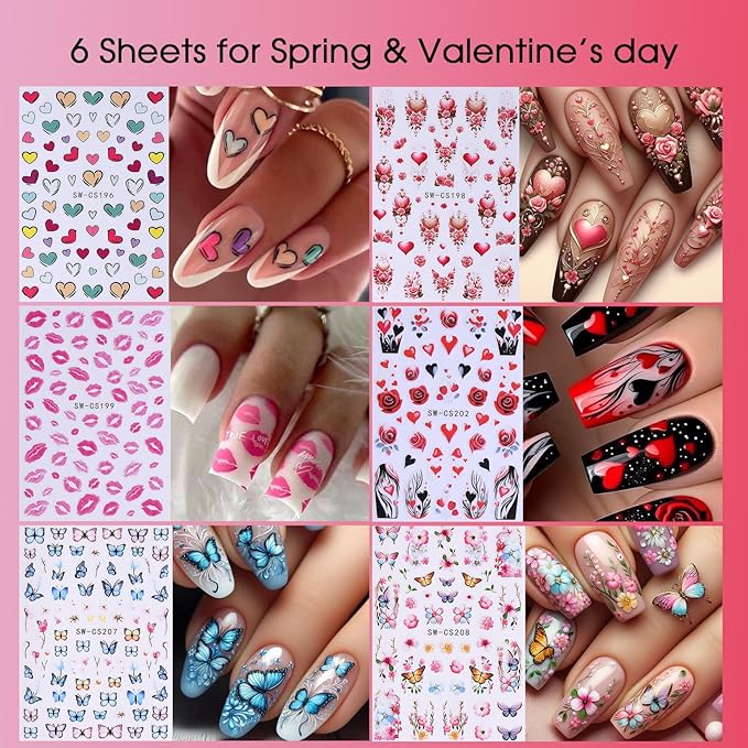 Holiday Nail Art Stickers Decals 30 Sheets 3D Seasonal Stickers for Nails with Tweezers Self-Adhesive Manicure Decoration Nail Supplies for Christmas Valentine Halloween St. Patrick's Day Easter