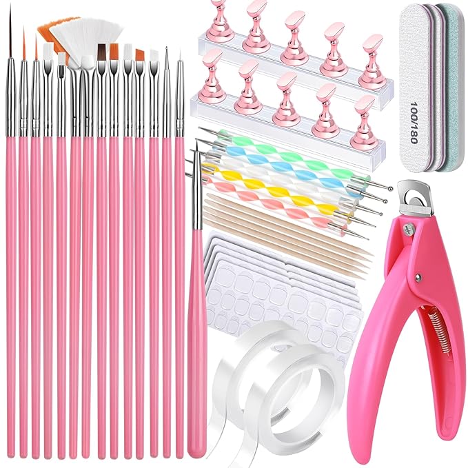FANDAMEI Nail Art Tools, Nail Tools For Nail Art, Press On Nail Design Tools, Nail Art Kit With Nail Brush, Nail Tools, Nail Stand, Nail Cutters For Nail Tips, Acrylic Nail Clippers