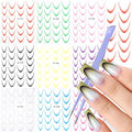 9 Sheets Colorful French Tip Nail Stickers, Gradient French Line Nail Art Stickers with Tweezer, French Tip Nail Decals 3D Self-Adhesive Nail Tips Guides for Women Manicure Decoration