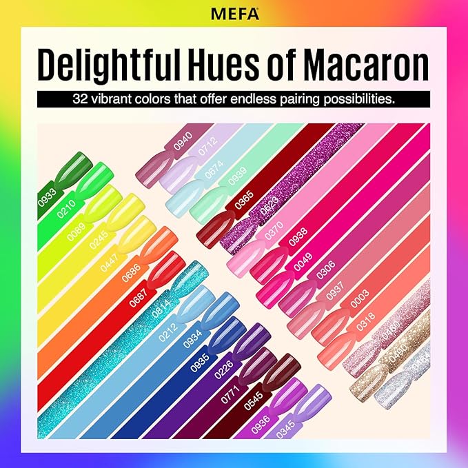 MEFA 35 Pcs Gel Nail Polish Set, 32 Colors Christmas Neon Rainbow Bright Gel Nail Polish Yellow Hot Pink Nail Art Manicure DIY Decoration Beginners Salon Home Gift for Women