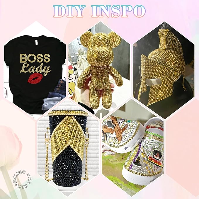 30000Pcs Resin Rhinestones for Bedazzling with B7000 Jewelry Glue, Mine Gold Flatback Gems Rhinestones for Crafting, Clothing Tumblers Mugs Shoes Fabric Decor Nail Art