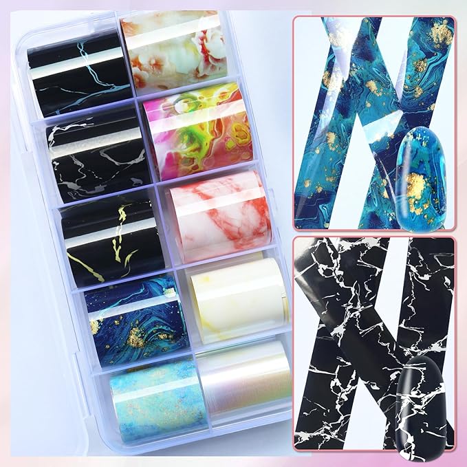 LoveOurHome 30 Sheet Flower Tranfer Nail Foils Sticker Decorations, Holographic Aurora Nail Tranfer Foil Stickers Marble Nails Stickers Decals Starry Sky Foil Sheet Gel Acrylic Nails Accessories