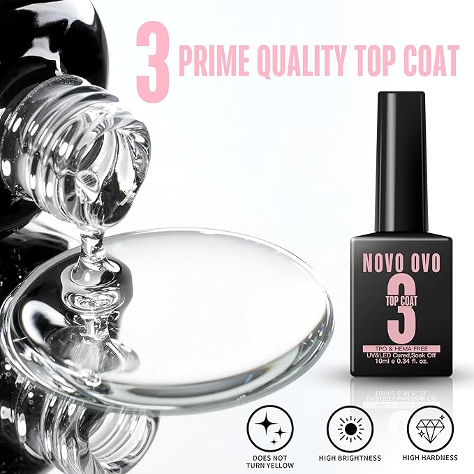 NOVO OVO UV Nail Glue and Builder Gel 2 in 1, No Wipe Top Coat Kit for Predesigned French Tip Nail Tips, HEMA TPO FREE, Super Strong Adhesive for Press on Acrylic Nails, Long Lasting, Easy to Use