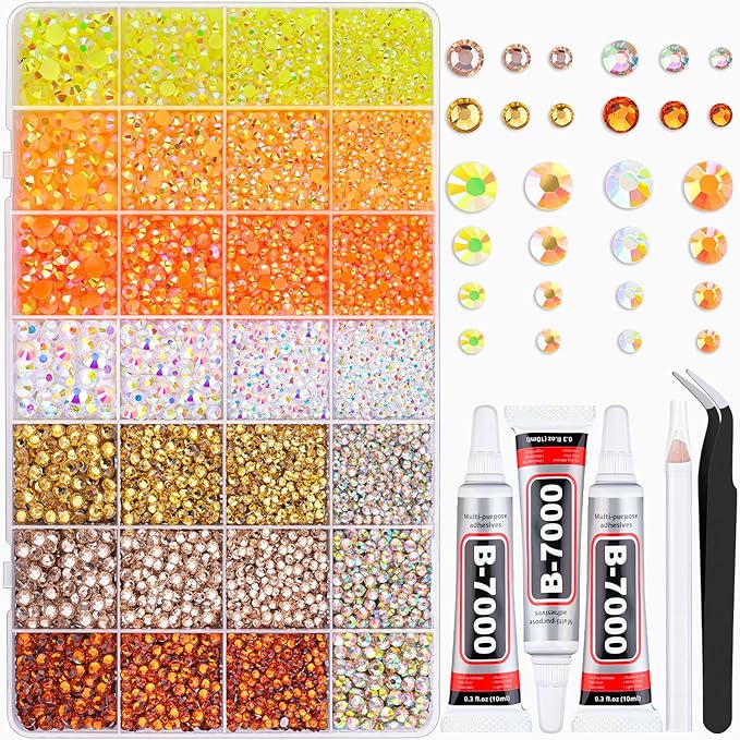 20000Pcs Yellow Rhinestones for Bedazzling with 3Pcs B7000 Jewelry Glue, Resin Rhinestones for Crafting Crafts，Bedazzler Kit Flatback Gems for Clothing Shoes Tumblers Nail Art