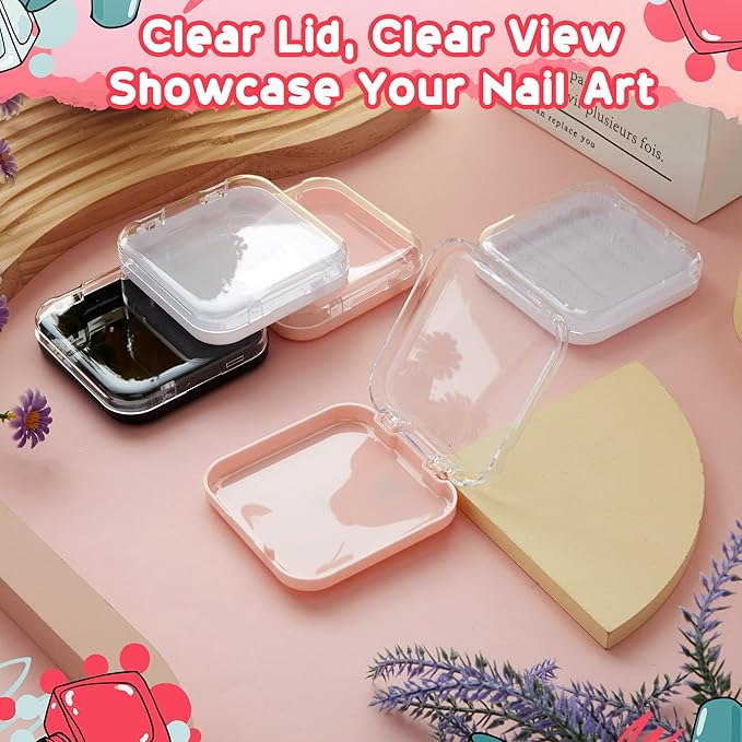 48 Pcs Press on Nail Boxes with 180 Pcs Adhesive Double Sided Tape Acrylic Press on Nail Packaging Cases in 4 Colors Transparent Storage Case Organizer for Display Art Salon Supplies